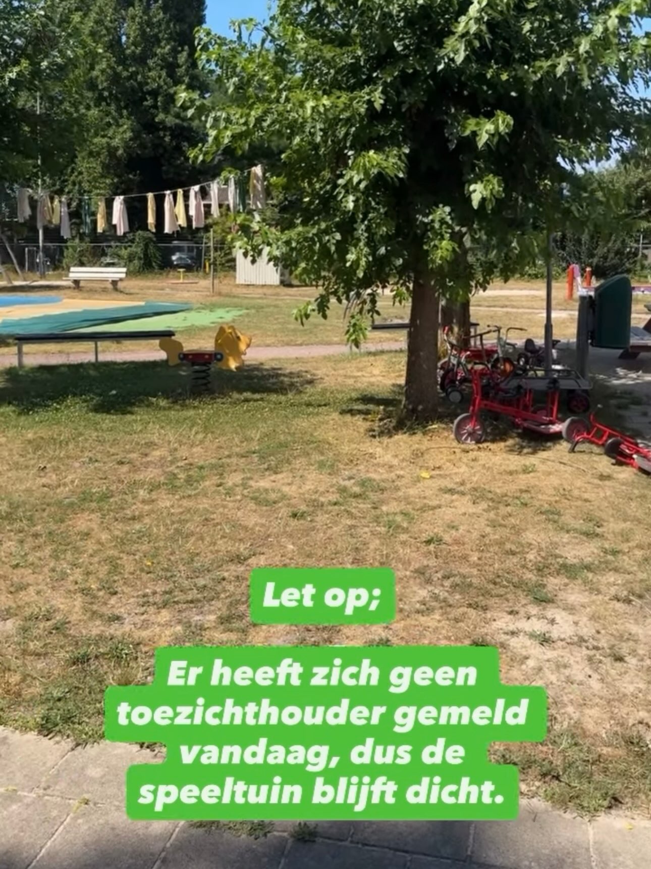 De vaste toezichthouder heeft zich voor vandaag afgemeld. We hebben een rondje gevraagd maar we kunnen geen vervanging vinden. Dat betekent dat de speeltuin dichtblijft vandaag (dinsdag 4 augustus). 

Mocht je dit lezen en vanmiddag nog toezicht willen houden, dan zou dat eventueel wel kunnen. DM en dan spreken we het af. 

Dank 🙏

#zwolle #speeltuinassendorp #speeltuin #038indebuurt